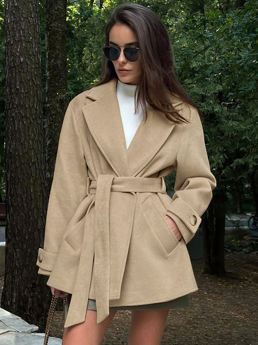 Khaki Suit Collar Coat