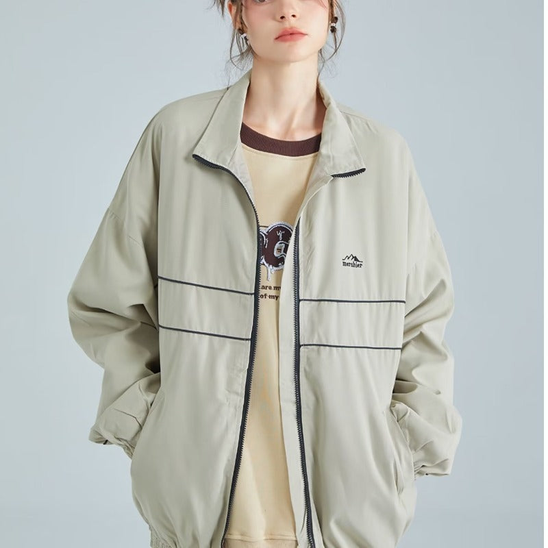 Retro Lapel Windbreaker Jacket