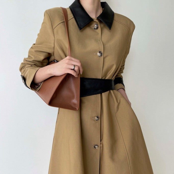 Patchwork Button Trench Coat