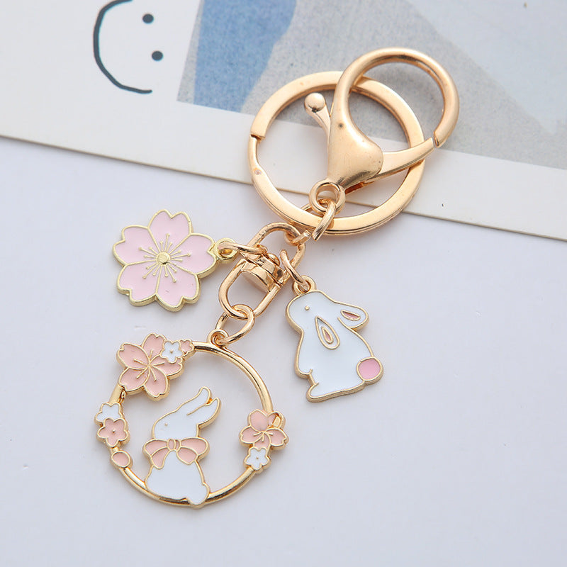 Cute Rabbit Cat Alloy Keychain Pendant