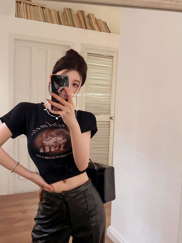 Round Neck Short Sleeve Bottoming Shirt Cartoon