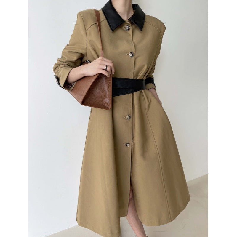 Patchwork Button Trench Coat