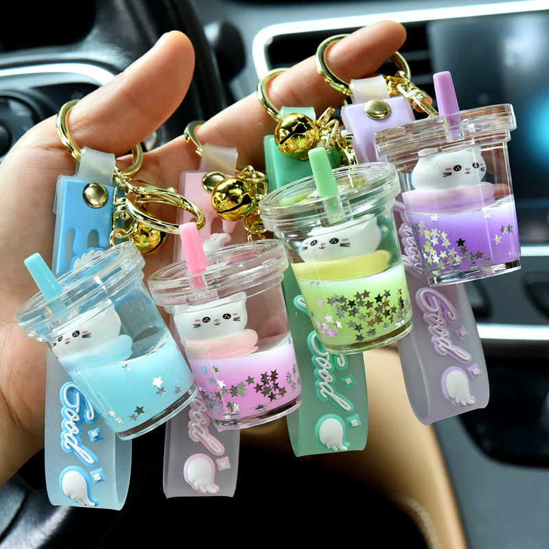 Cat cup Quicksand Liquid Acrylic Keychain