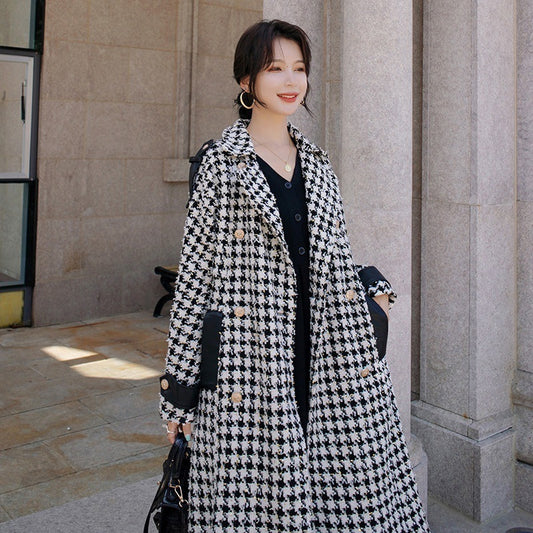 Check Black Woollen Coat