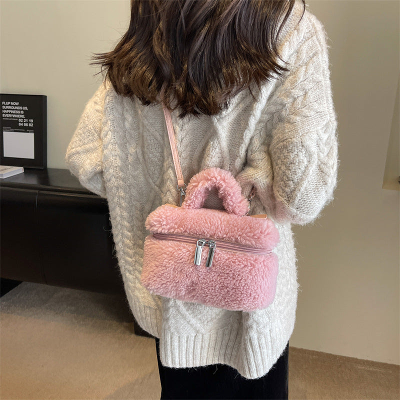 Wool zip up Plush Portable bag