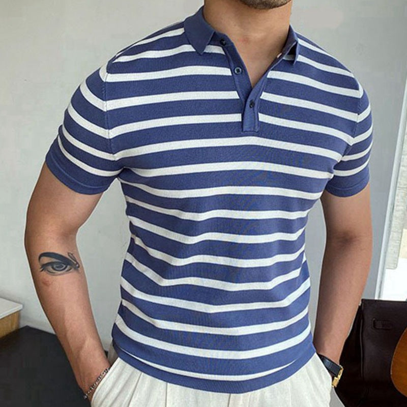 Blue Striped Business Polo Shirt