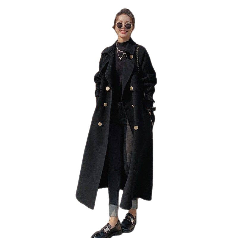 Black Woolen Coat Women's Mid-length