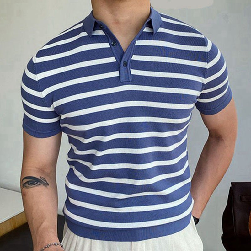 Blue Striped Business Polo Shirt