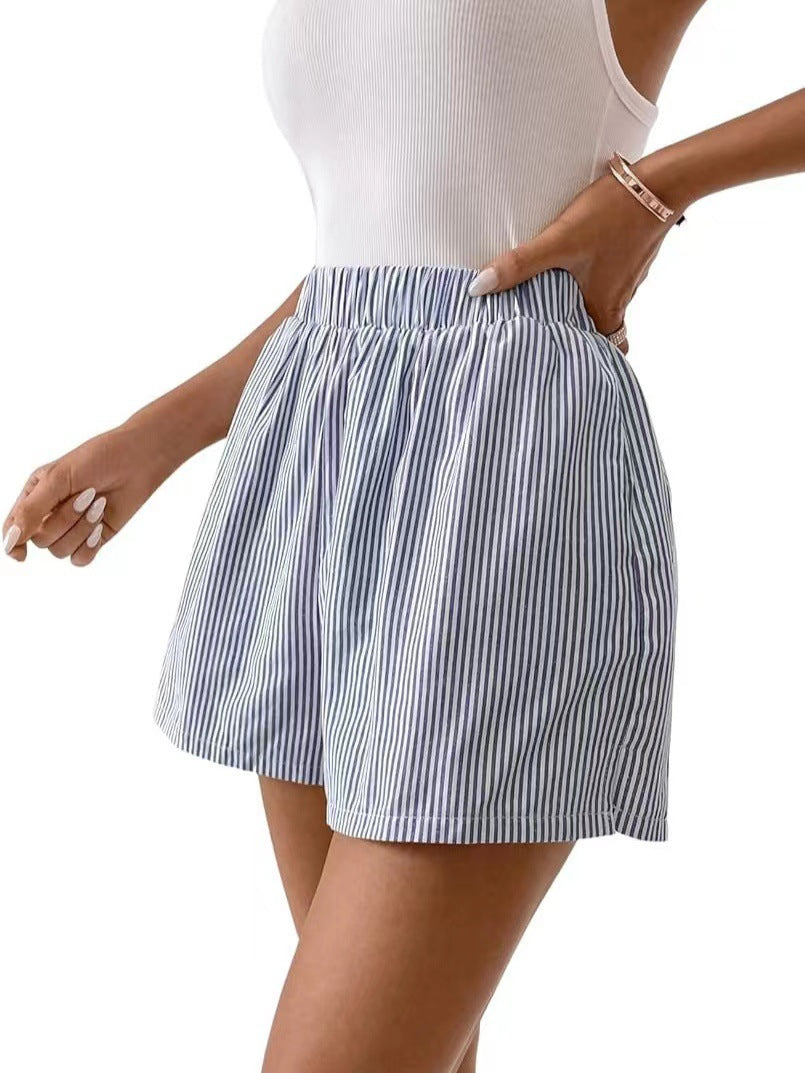 Loose Back Patch Pocket Striped Shorts