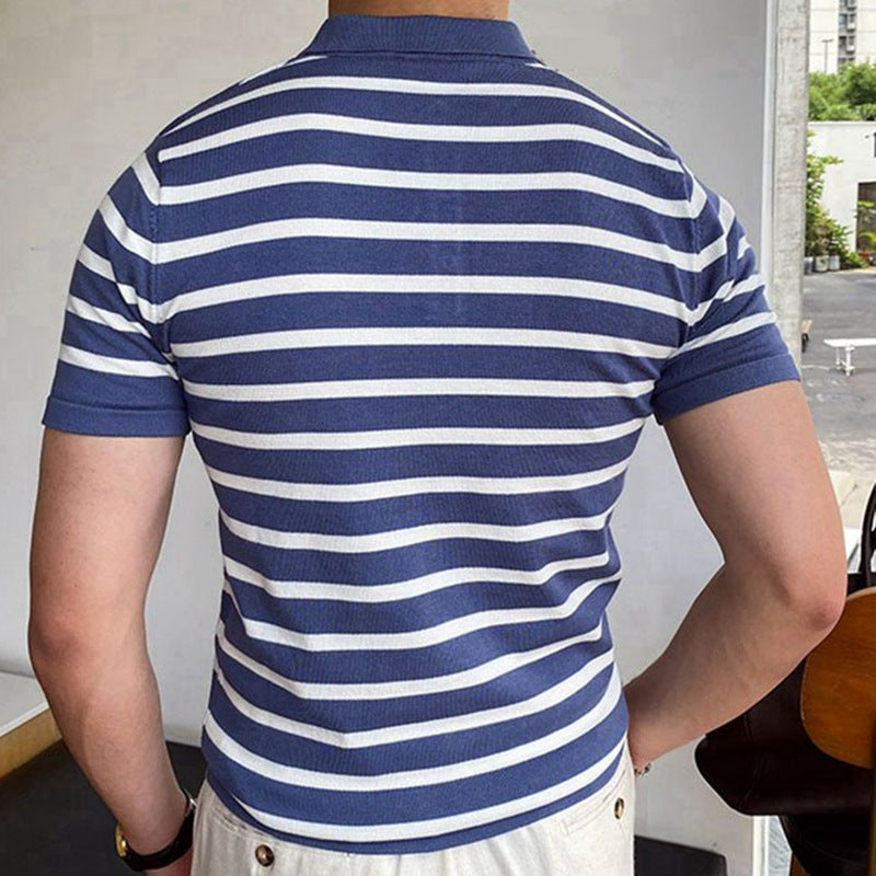 Blue Striped Business Polo Shirt