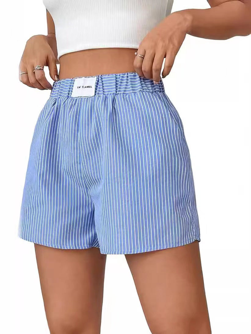 Loose Back Patch Pocket Striped Shorts