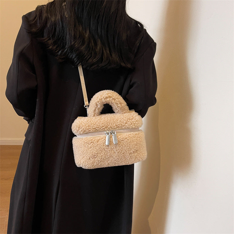 Wool zip up Plush Portable bag