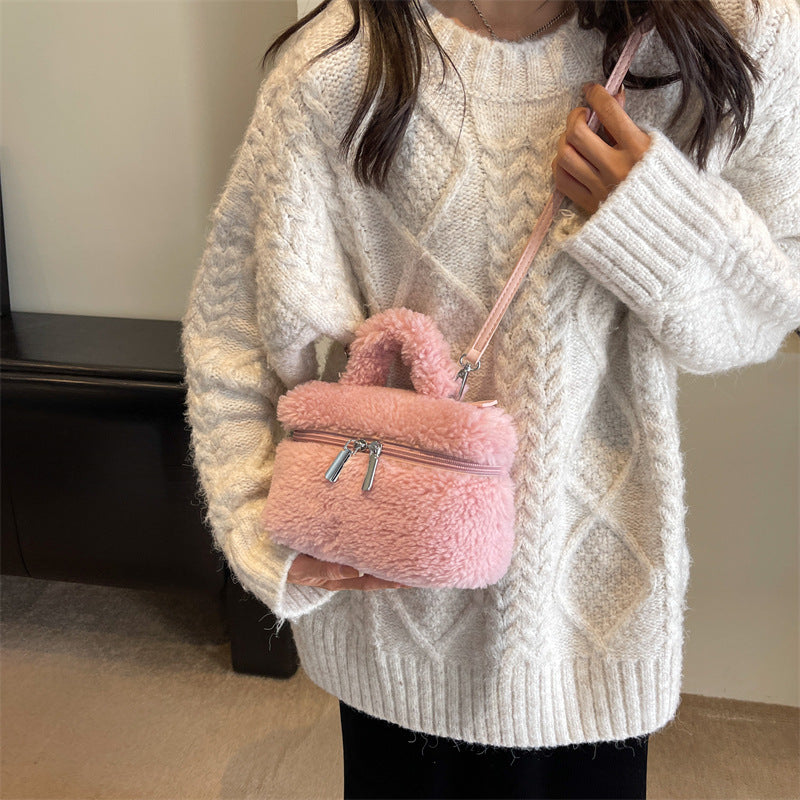 Wool zip up Plush Portable bag