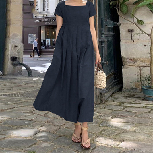 Linen Short Sleeve Summer Dress