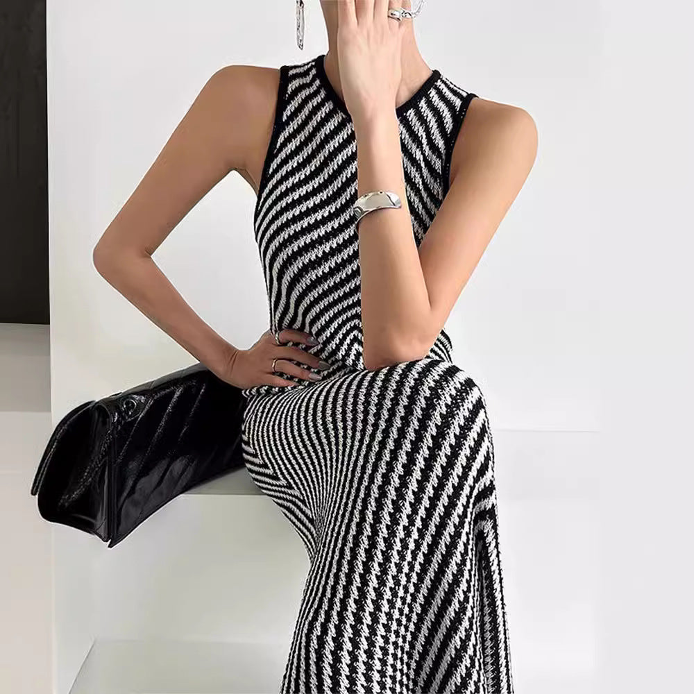 Striped Contrast Patchwork Knitted Dress