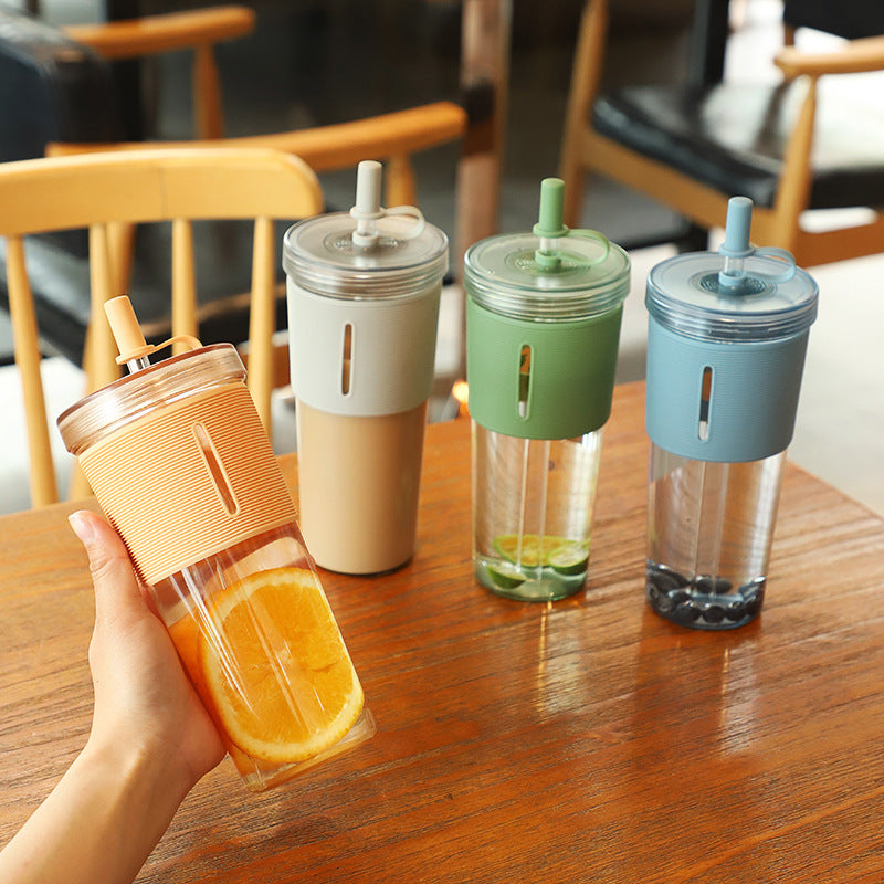 New Ins Style 700ml Large-capacity Water Cup Cup With Straw Internet Celebrity Cola Milk Tea Advertising Plastic Portable Gift Cup