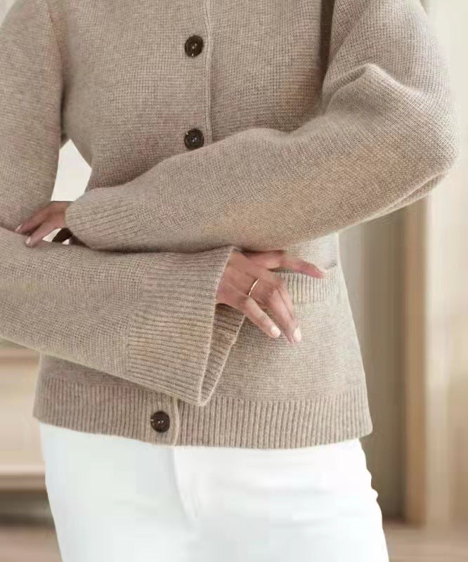 Knitted Cardigan Coat Idle Style Waist Round Neck Sweater Autumn Winter Coat