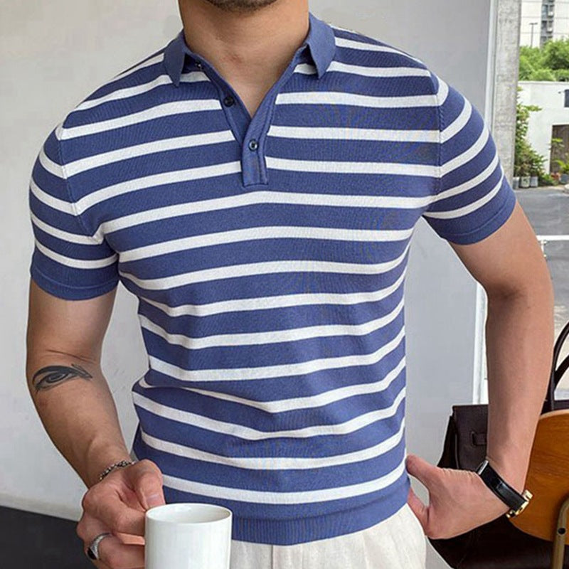 Blue Striped Business Polo Shirt