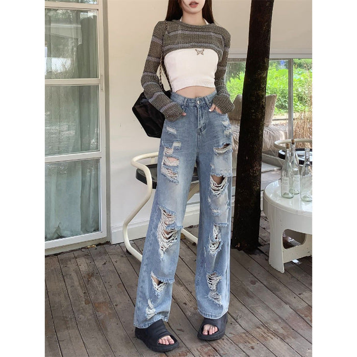 High Street Straight Ripped Jeans