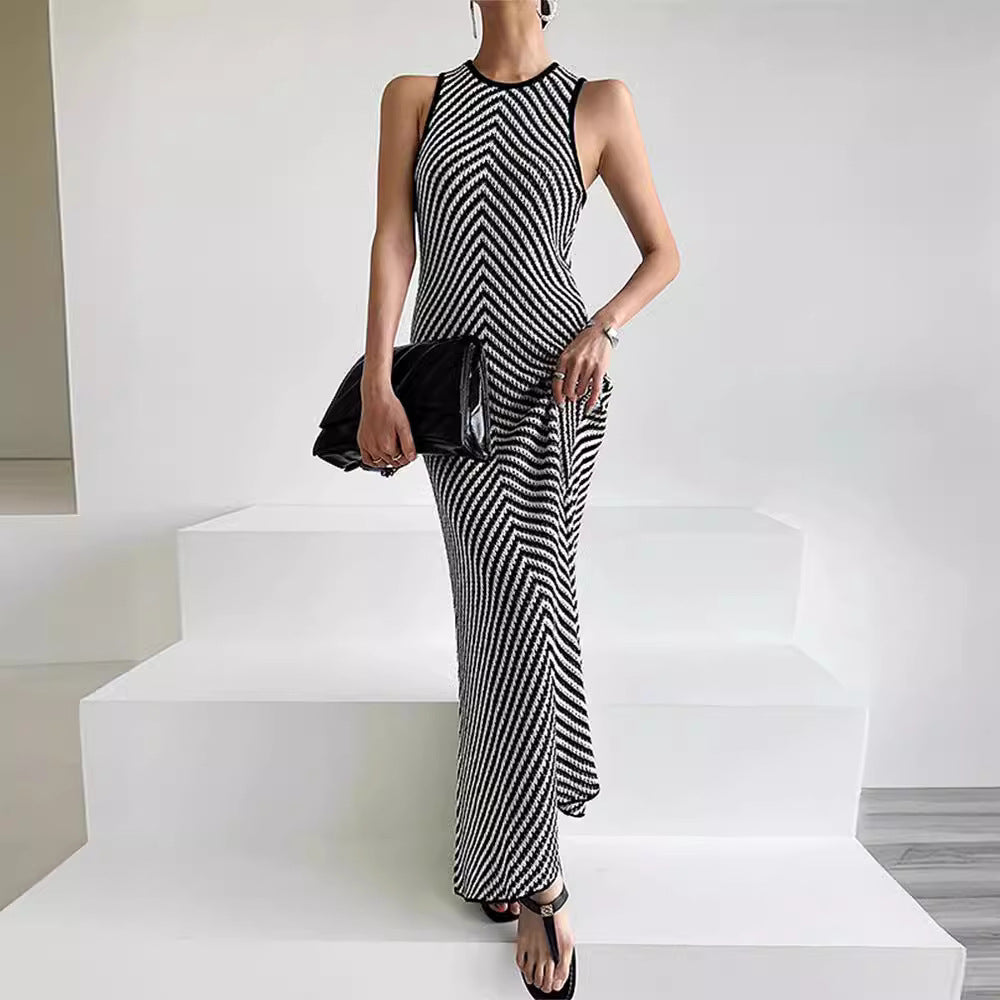 Striped Contrast Patchwork Knitted Dress