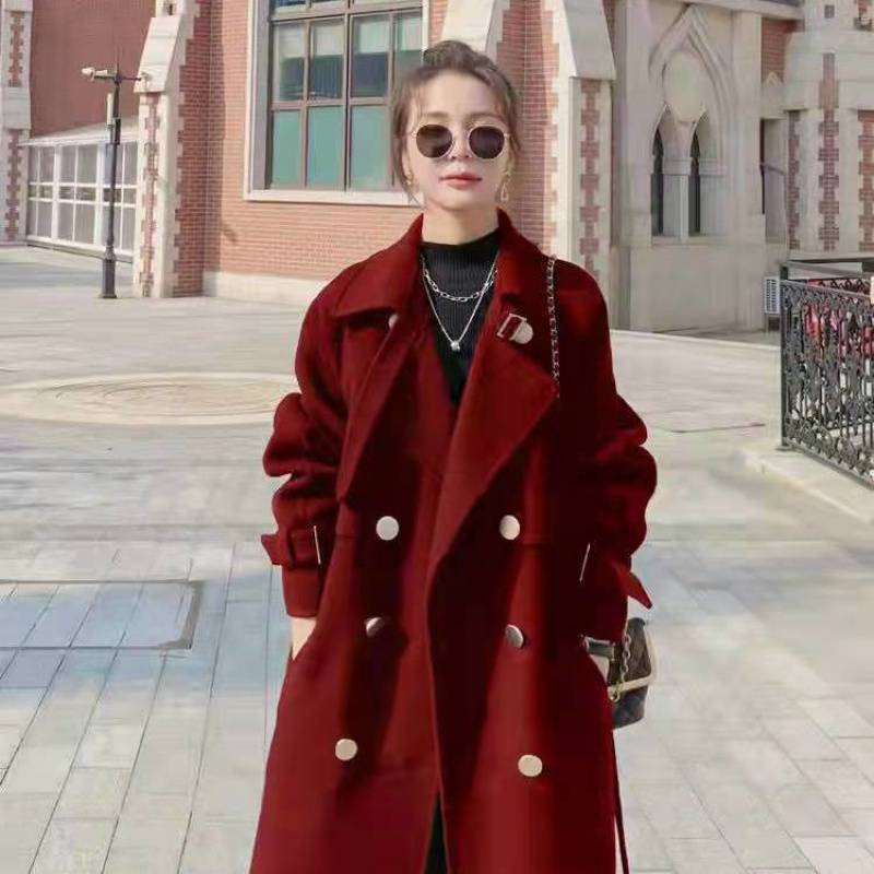 Black Woolen Coat Women's Mid-length