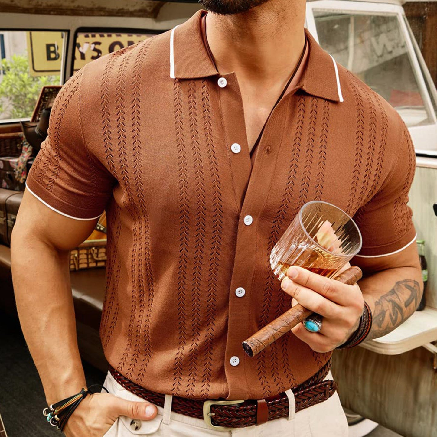 Short-sleeved button Polo Shirt