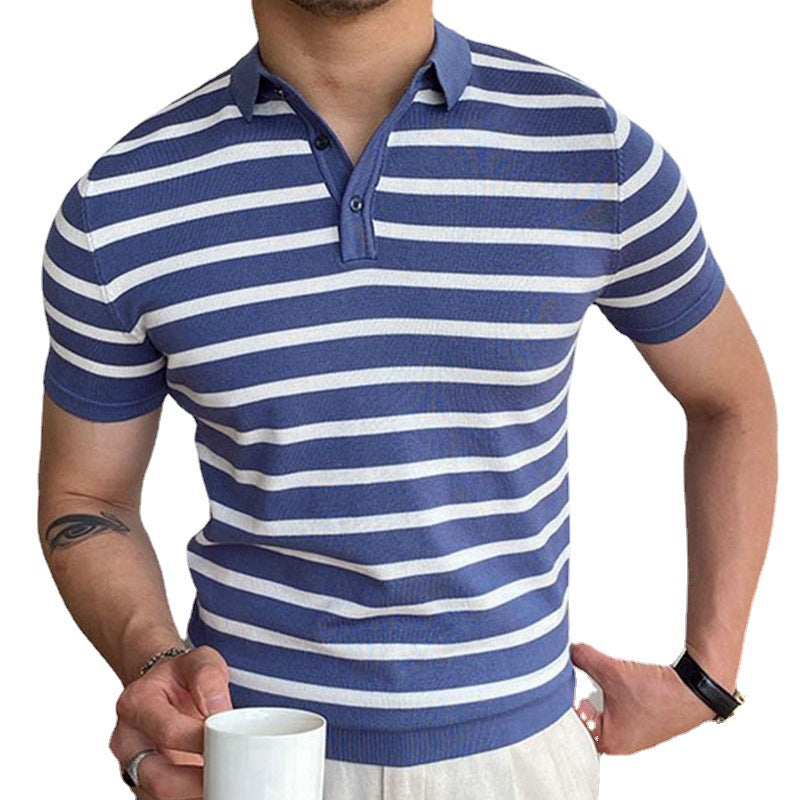 Blue Striped Business Polo Shirt