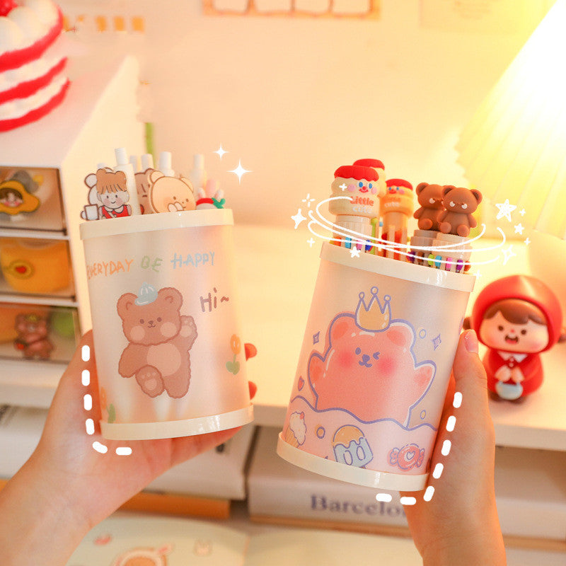 Cartoon Bear Plastic Holder Stationery Pen Holder Desktop Storage Box