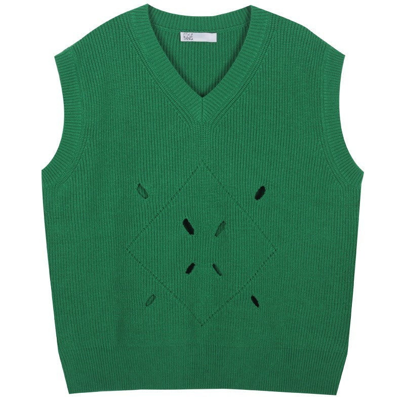 Chic Retro Green V Neck Hole Vest