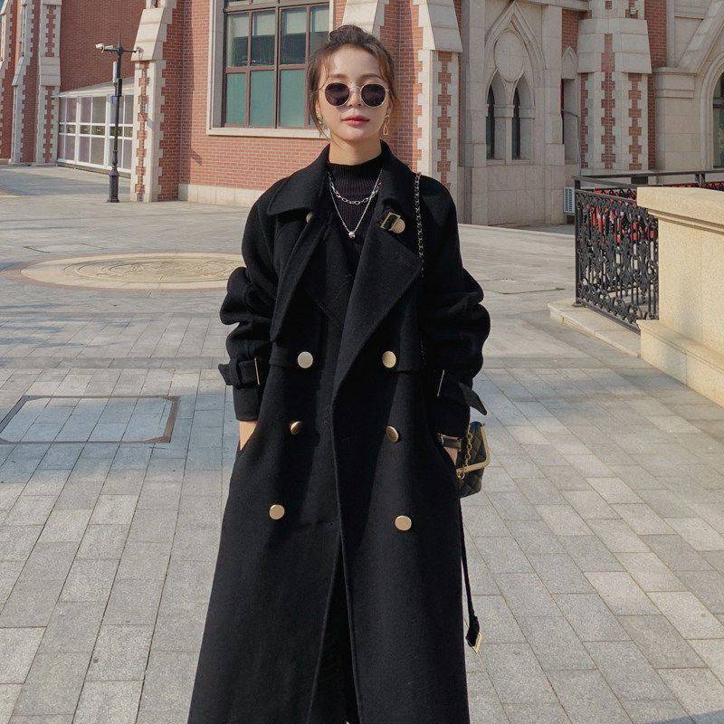 Black Woolen Coat Women's Mid-length