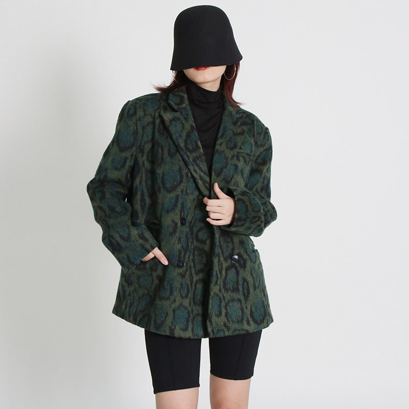 Elegance Retro Lapel Long Sleeve Leopard Print Coat