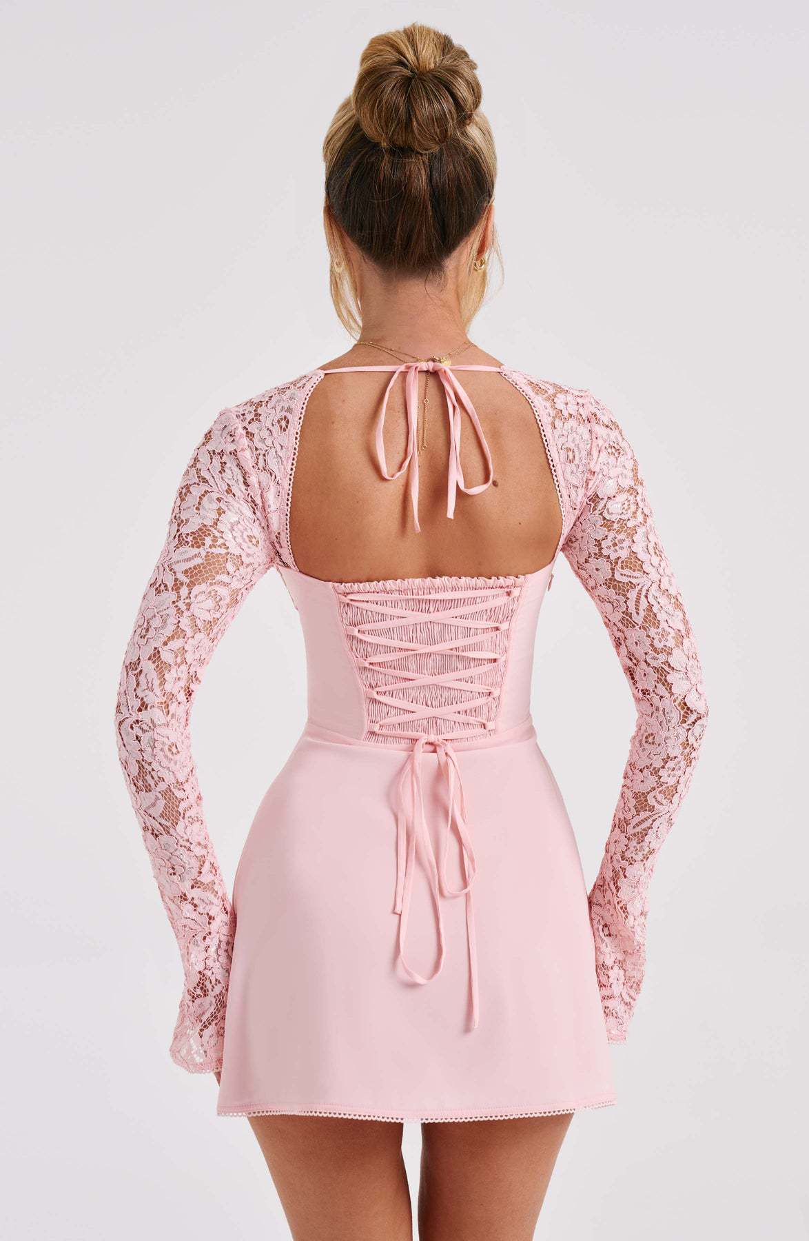 Lace Long Sleeve Backless Lace Up Dress