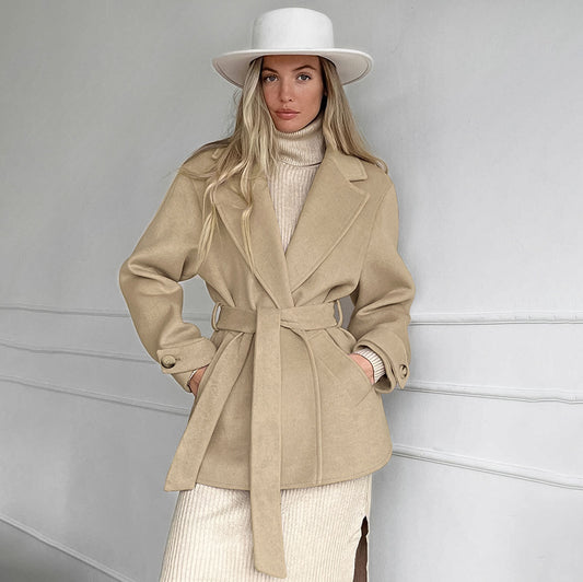 Khaki Suit Collar Coat