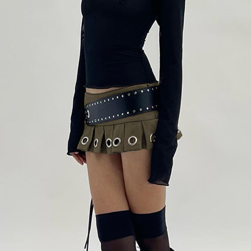 All-match Metal Buckle Splicing Skirt