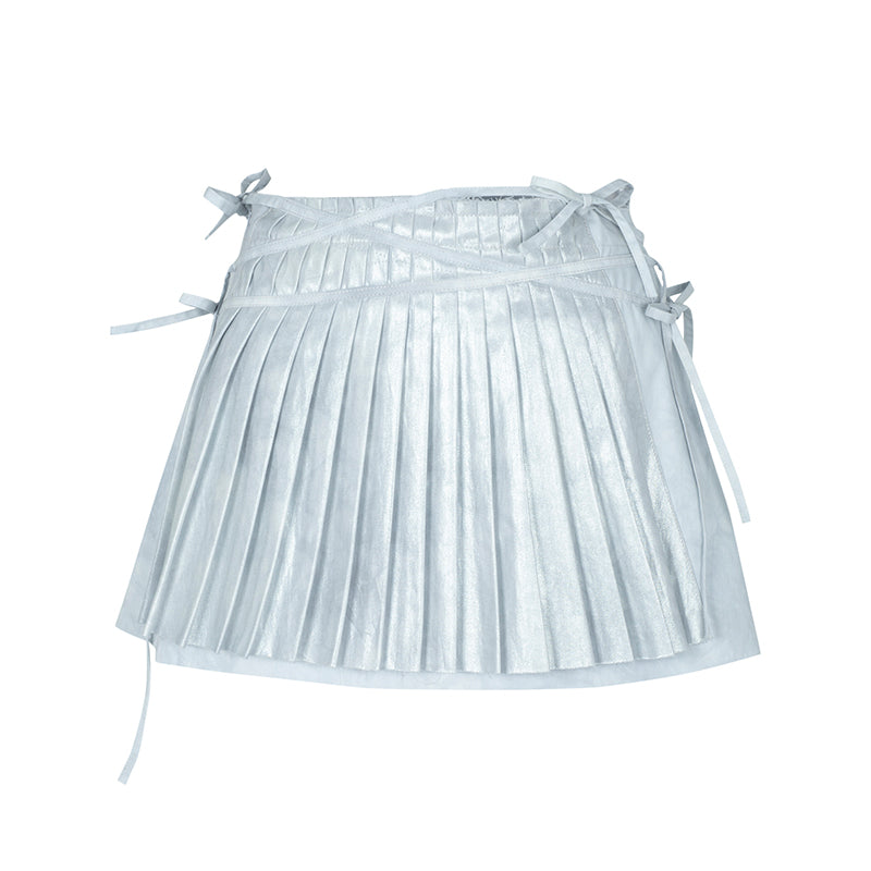 Silver Gray Blue Fine Pleated Asymmetrical Skirt