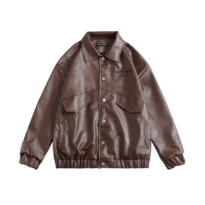 Leather Jacket Lapel Loose Retro Top