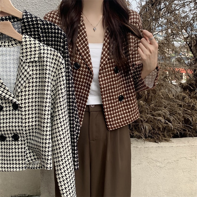 Niche All-match Short Houndstooth Suit Jacket