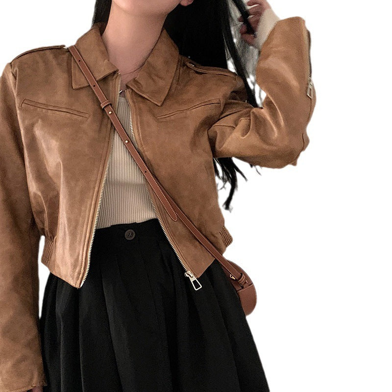 Lapel Long-sleeved Leather Jacket