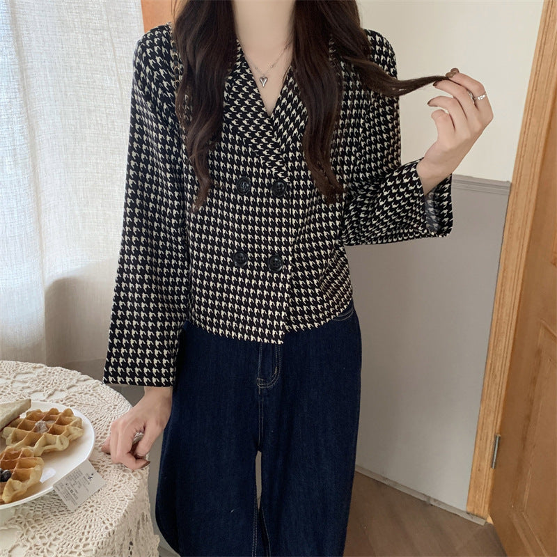 Niche All-match Short Houndstooth Suit Jacket