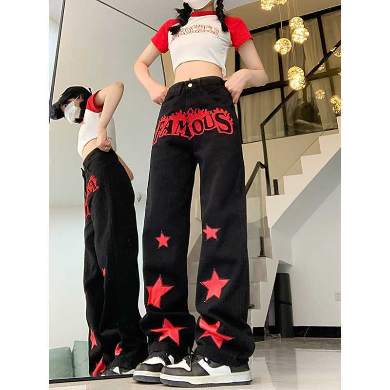 FAMOUS Red Star Letters Jeans