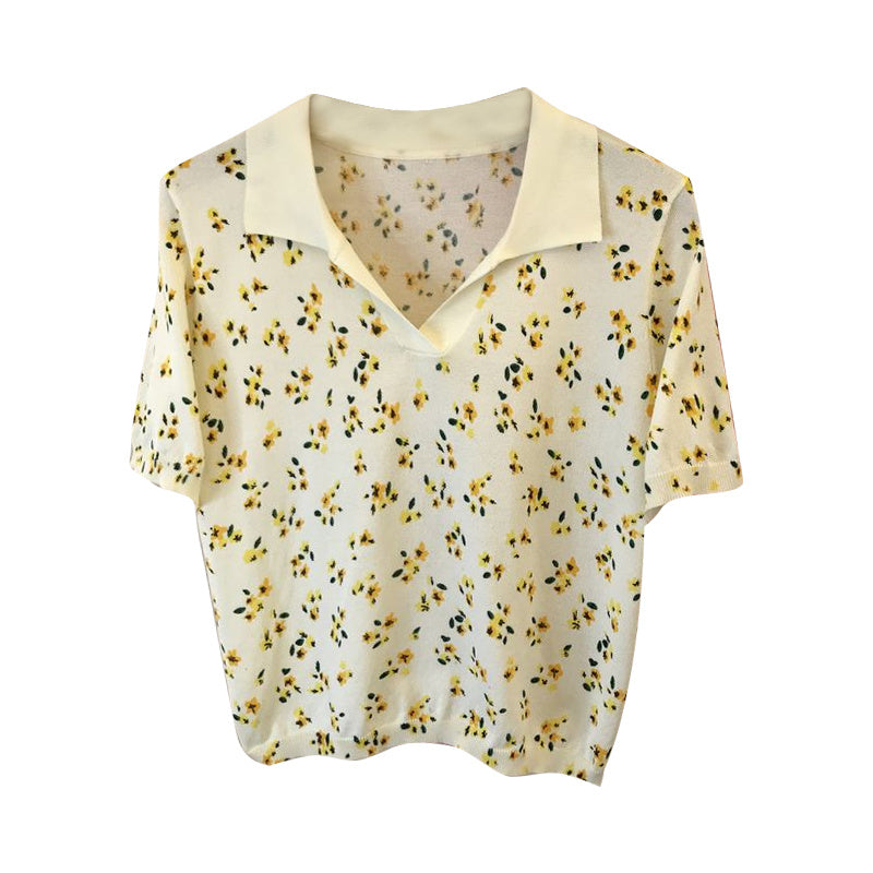 Flower Lapel Pullover Shirt