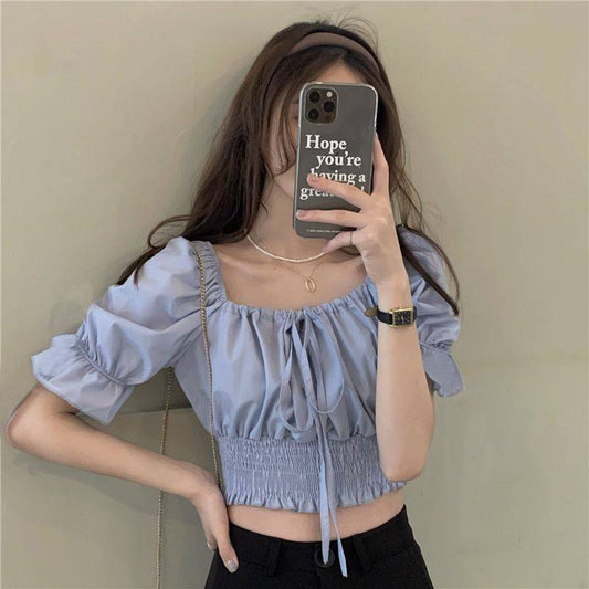 Slim-fit Lace-up Puff Sleeve Shirt