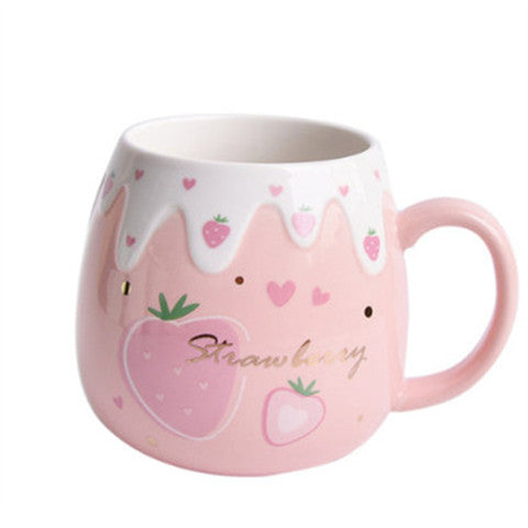 Strawberry Ceramic Coffee Mug With Lid And Spoon Kawaii