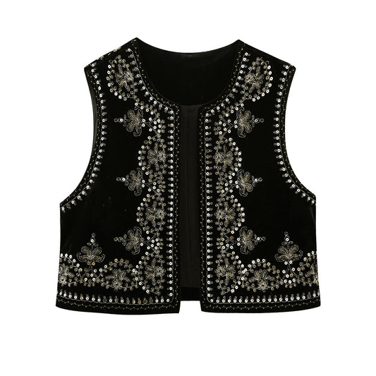 Casual Embroidered Velvet Vest