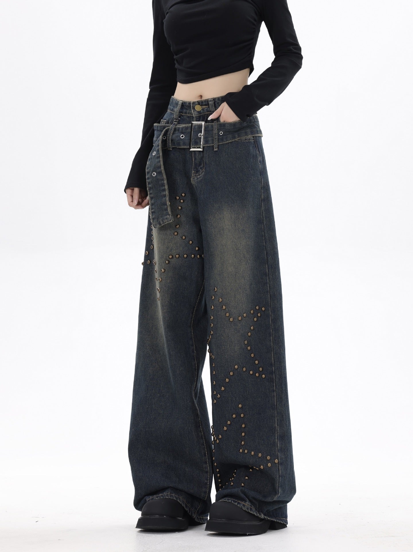 Retro Hot Girl Washed Straight-leg Denim Trousers