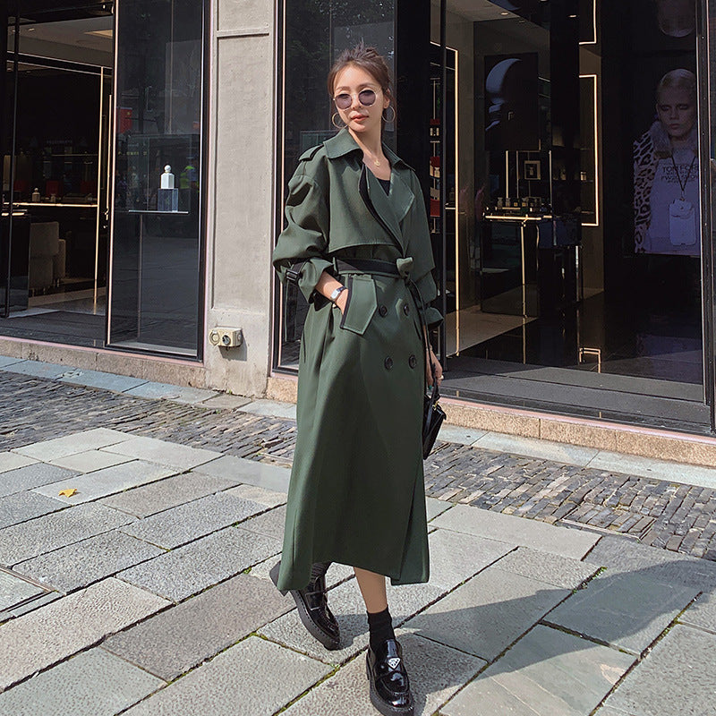 Loose Mid-length Army Green Trench Coat