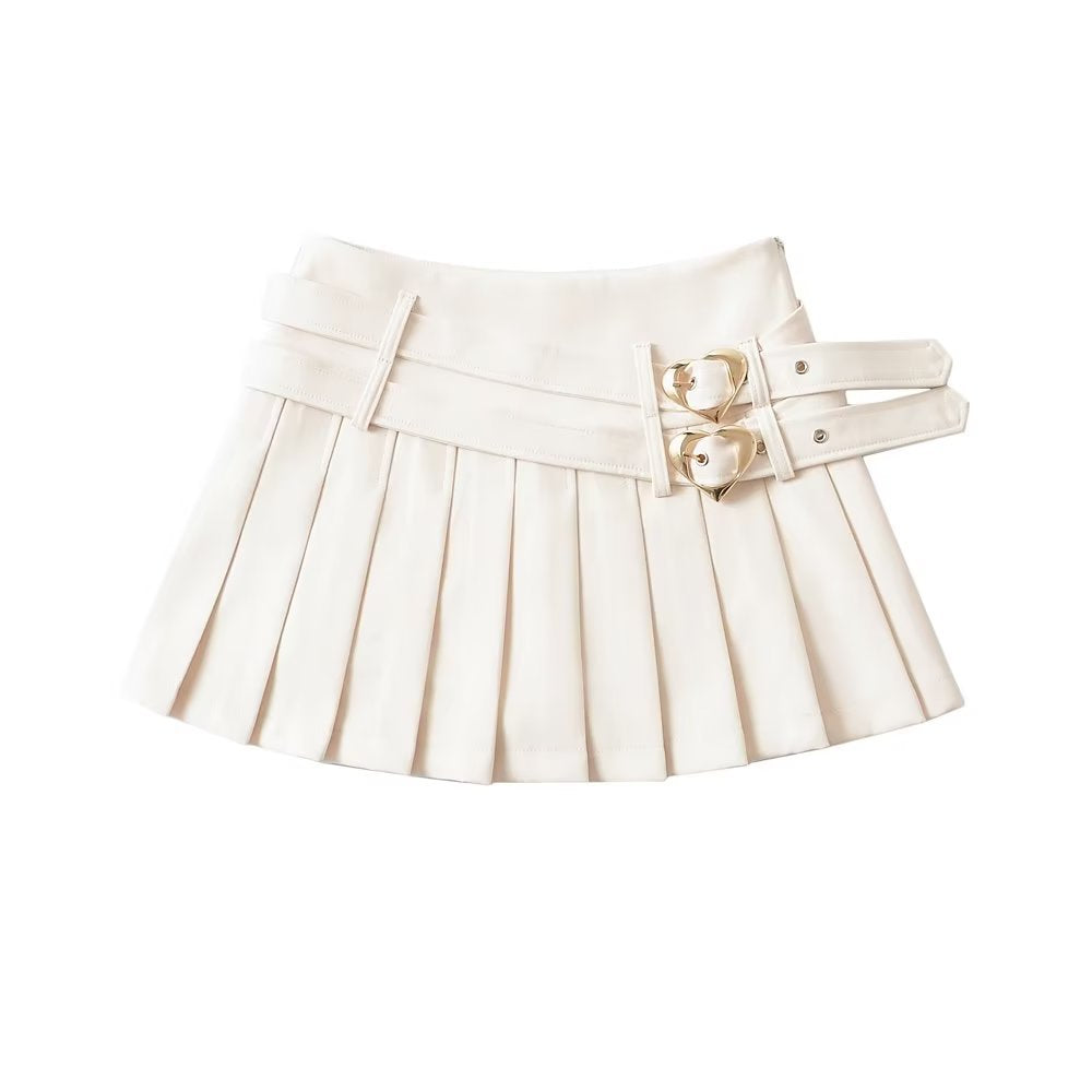 Cute Pleated Silver-Buckled Skirt