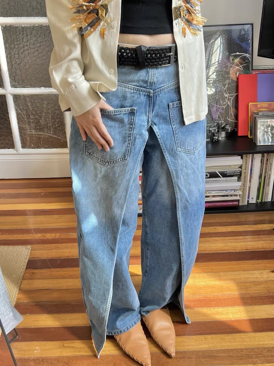 Retro Washed Slimming Wide-leg Jeans