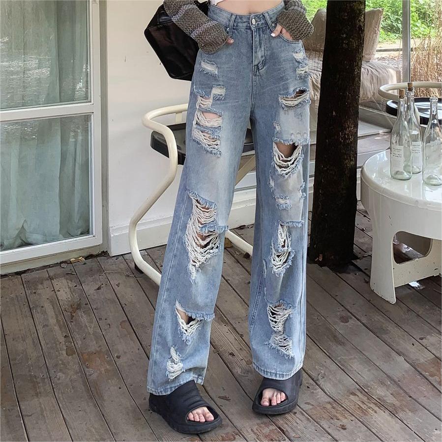 High Street Straight Ripped Jeans