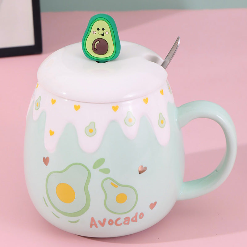 Strawberry Ceramic Coffee Mug With Lid And Spoon Kawaii